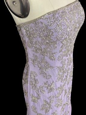 Cache Beaded Silk Gown Lavender Strapless Formal Dress M Y2K Prom Gala S/M
